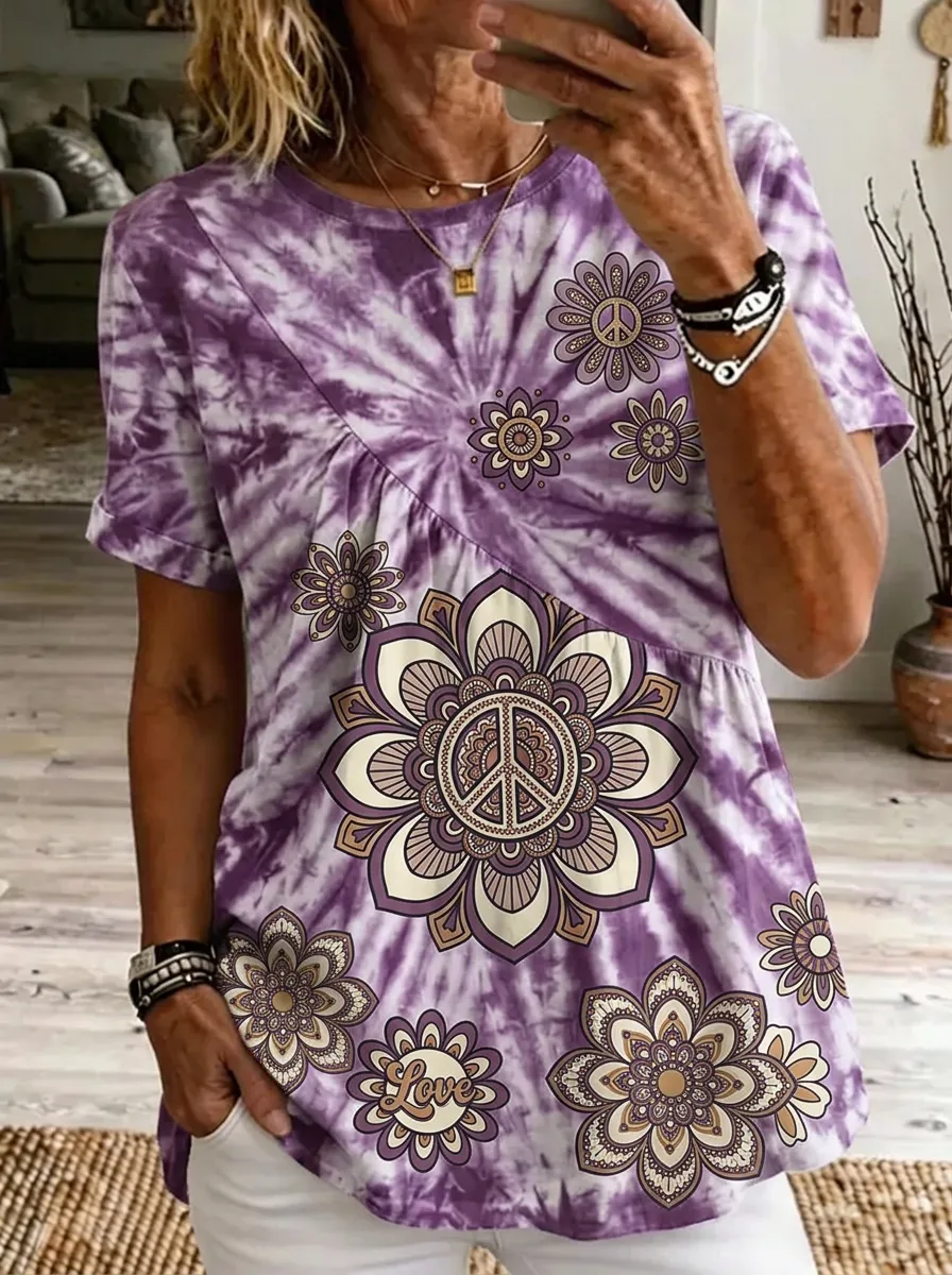 Women's Nashville Peace Mandala Tie-Dye Printed T-shirt