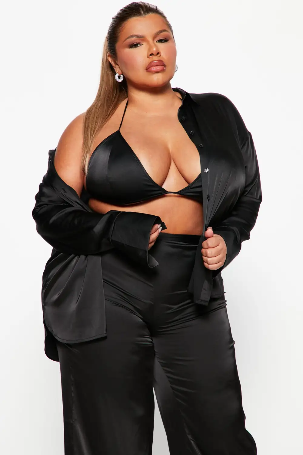 Sexy In Satin 3 Piece Pant Set - Black