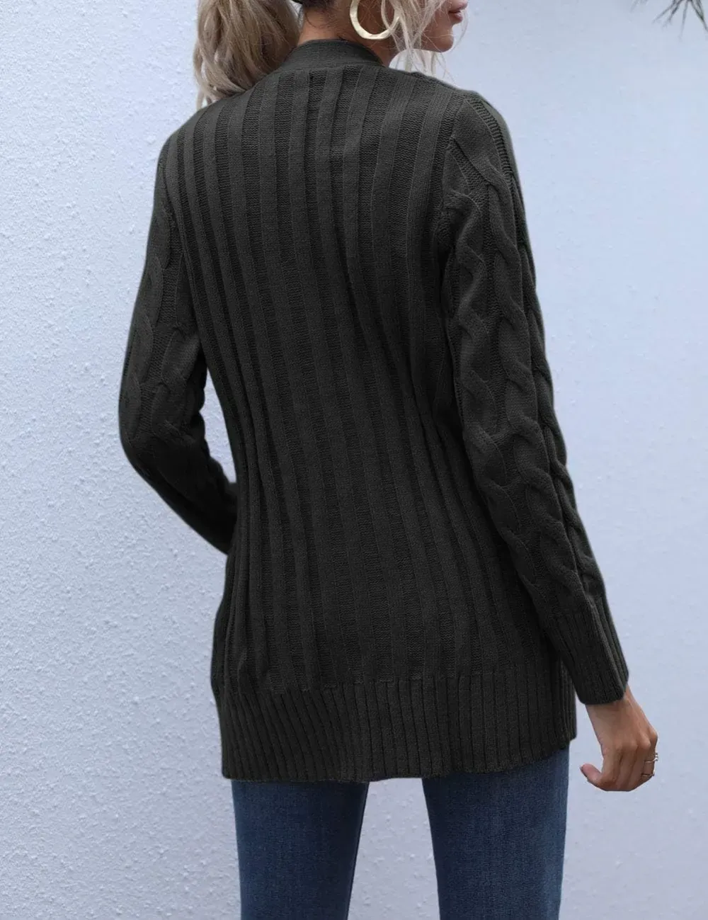 MEROKEETY Women's 2024 Fall Long Sleeve Cable Knit Sweater Open Front Cardigan Button Loose Outerwear