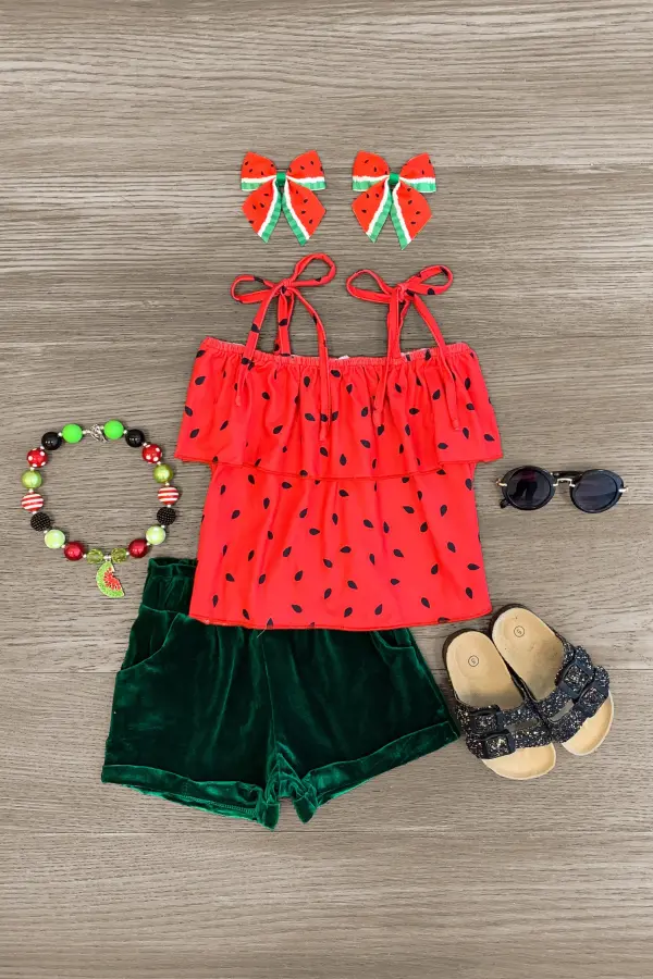 Watermelon Velour Short Set