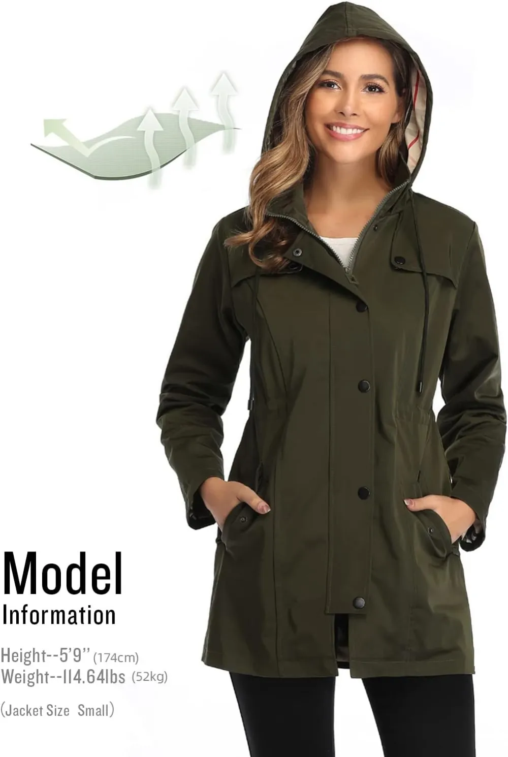 Women's Long Hooded Rain Jacket Outdoor Raincoat Windbreaker