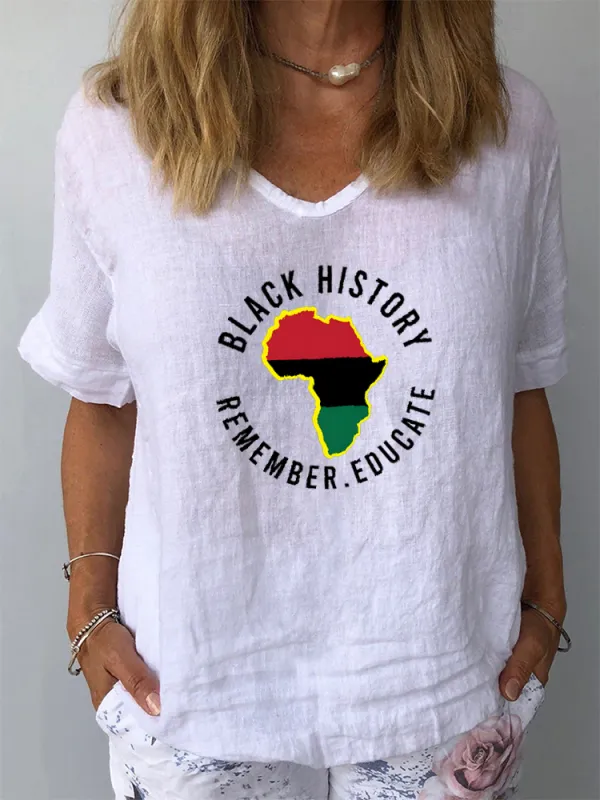 Women'S Black History Remember. Educate V-Neck Short-Sleeved T-Shirt