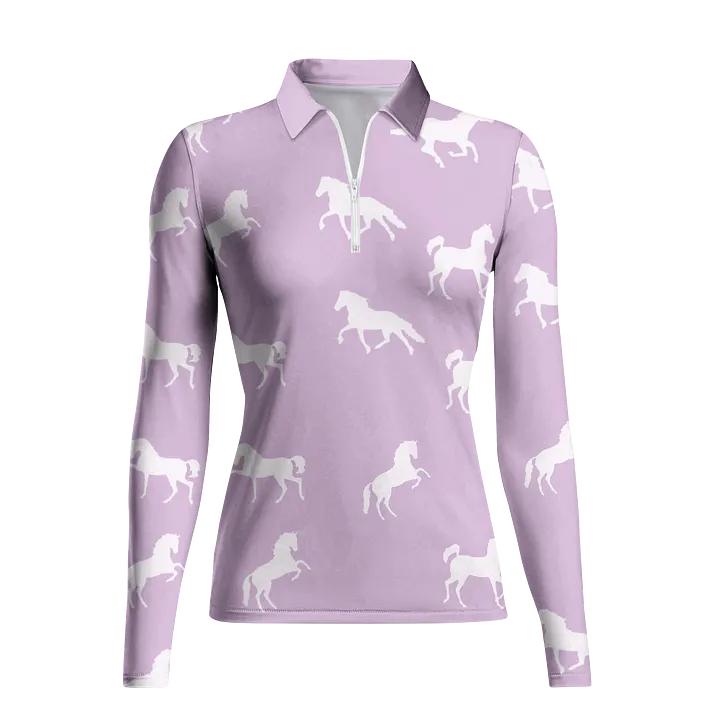 Women's Riding Style Horses Print Long Sleeve Casual Lapel Shirt
