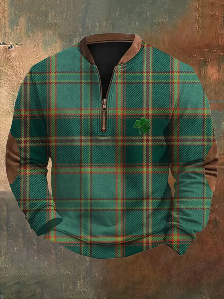 Vintage Ireland Plaid Art Zip Up Comfy Sweatshirt