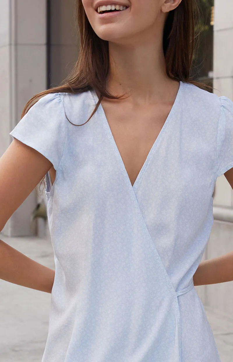 John Galt Blue Robbie Wrap Mini Dress