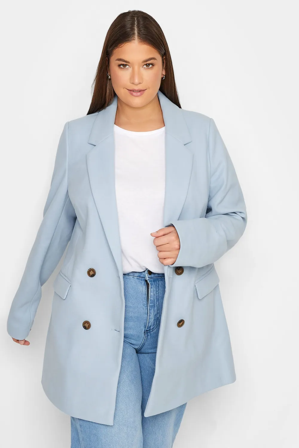 LTS Tall Light Blue Double Breasted Brushed Jacket