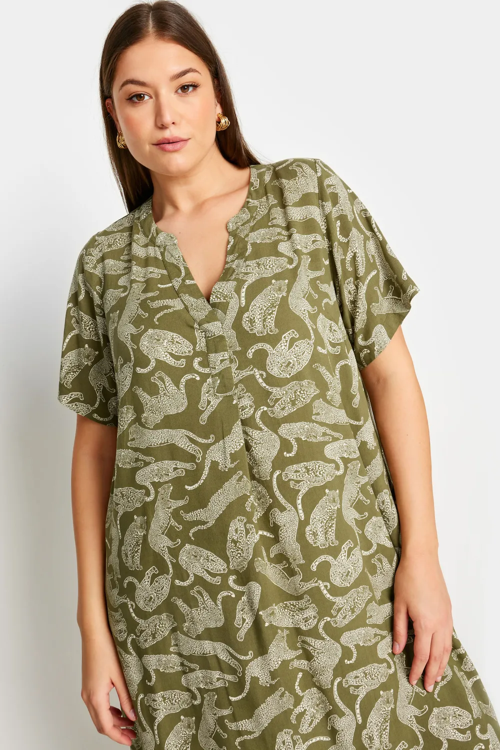 Yours Curve Green Leopard Print Tunic Dress