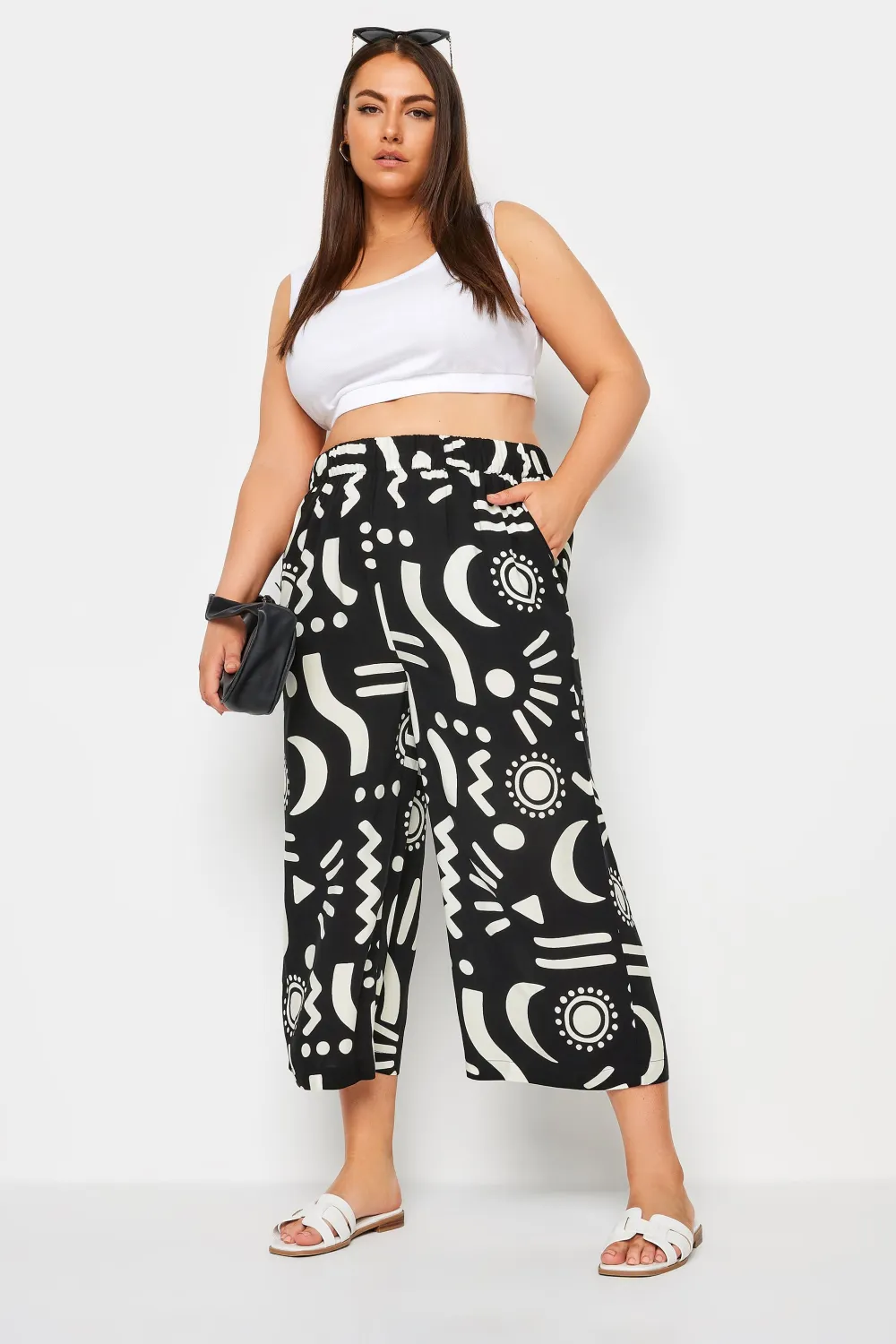YOURS Curve Black Wide Leg Cropped Trousers