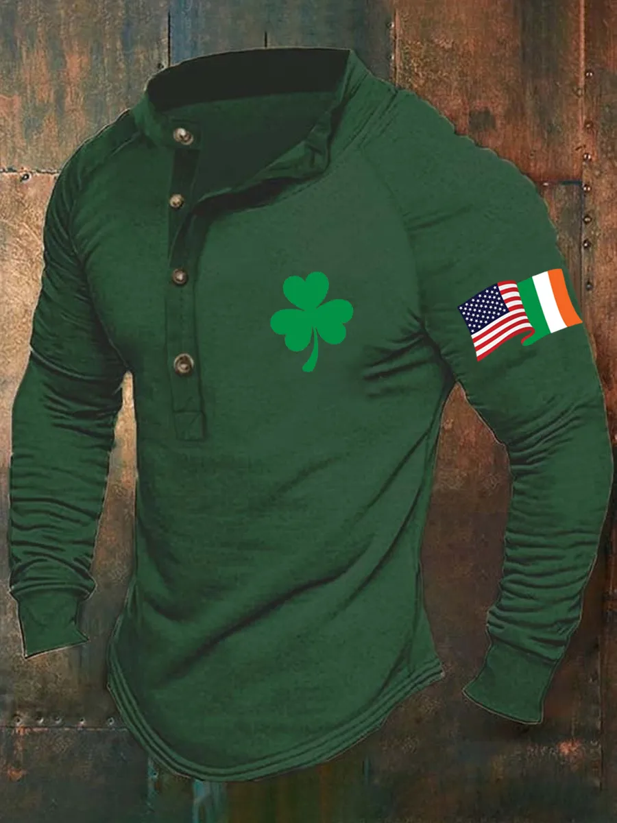 St. Patrick's Day Shamrock Print Long Sleeve T-Shirt