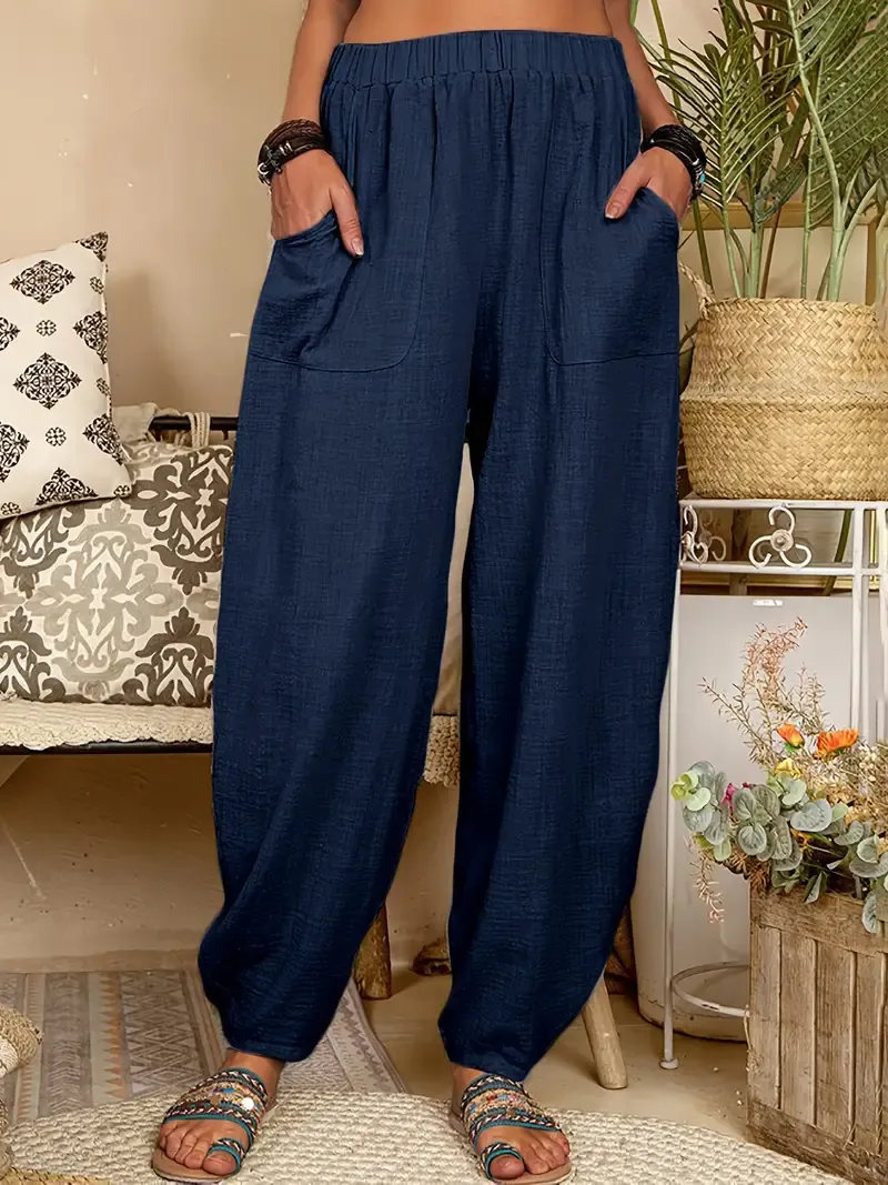 Women's Casual Lightweight Harem Pants with Elastic Waist and Side Pockets