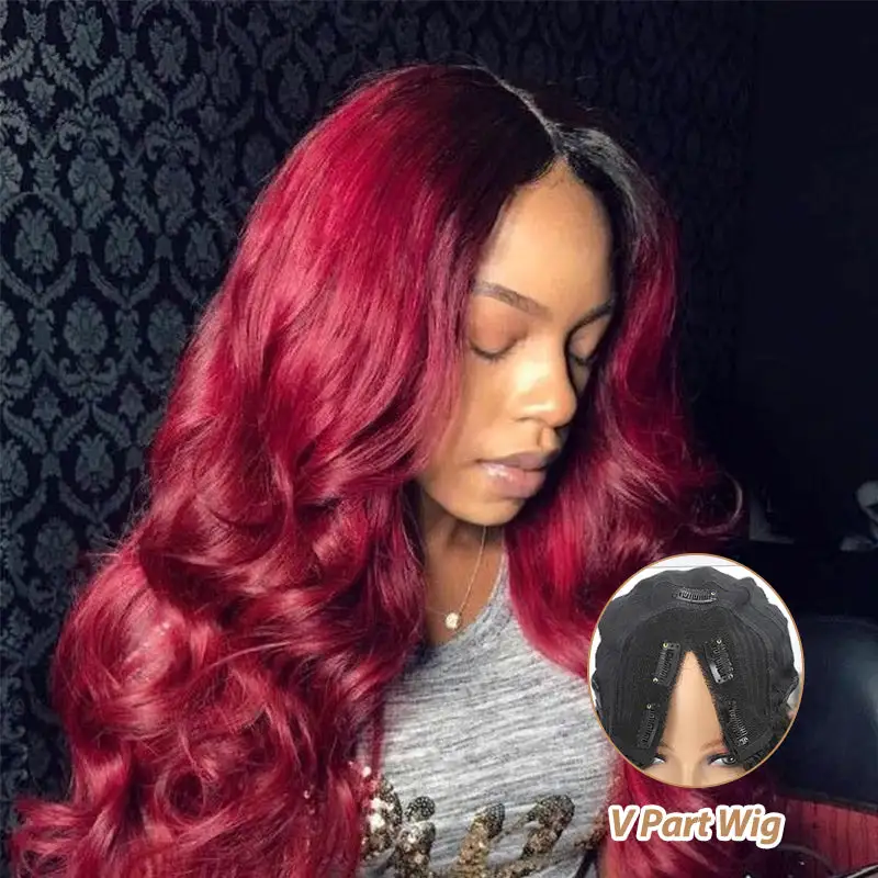 No Leave Out Glueless 1B/99J Balayage Body Wave V Part Wig Beginner Friendly Upgrade U Part Wig