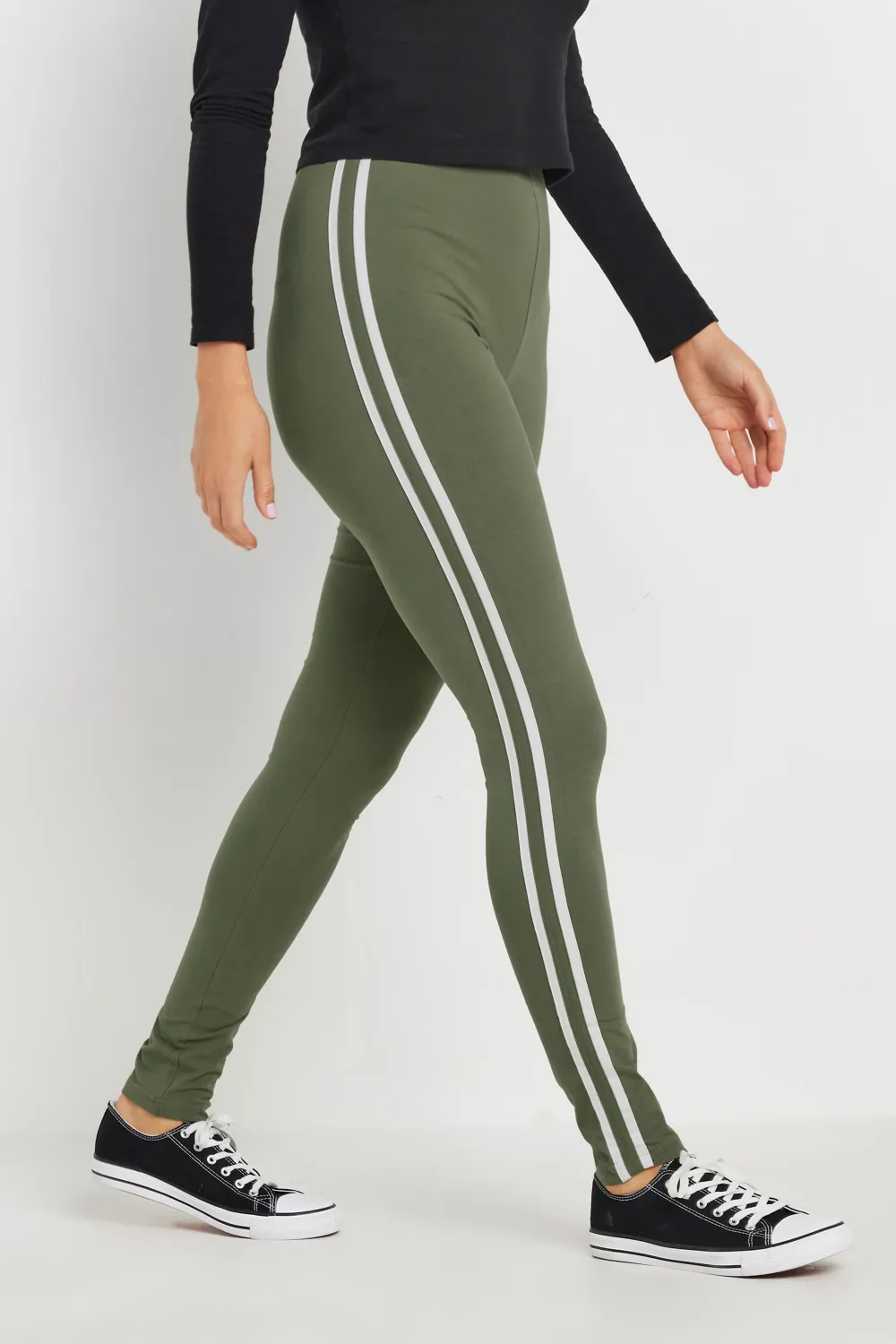 LTS Tall Khaki Green Stripe Leggings