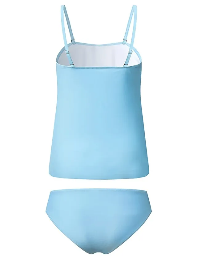 Women's Swimwear Tankini 2 Piece Plus Size Swimsuit Backless 2 Piece Modest Swimwear for Big Busts Solid Color Pure Color Light Blue Black Red Navy Blue Blue Bandeau Strapless Bathing Suits New