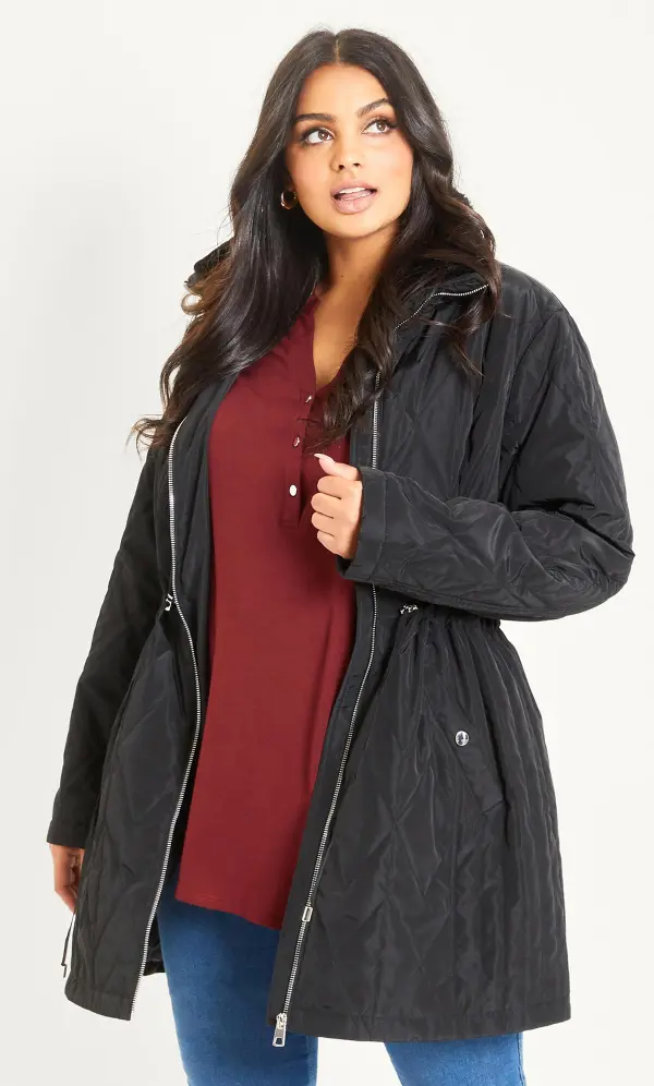 Evans Black Quilted Parka Coat