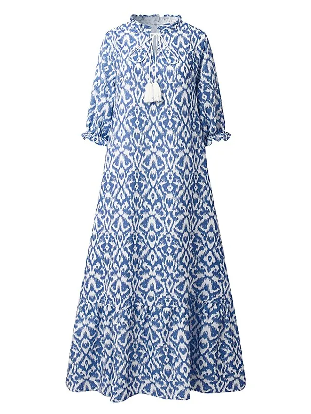 Women‘s A Line Dress Maxi long Dress Purple Half Sleeve Print Ruched Print Spring Summer V Neck Casual Vacation 2023 3XL