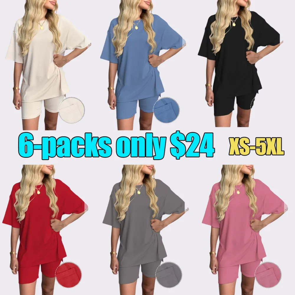 Women's Solid Color Tee & Shorts Loungewear Set