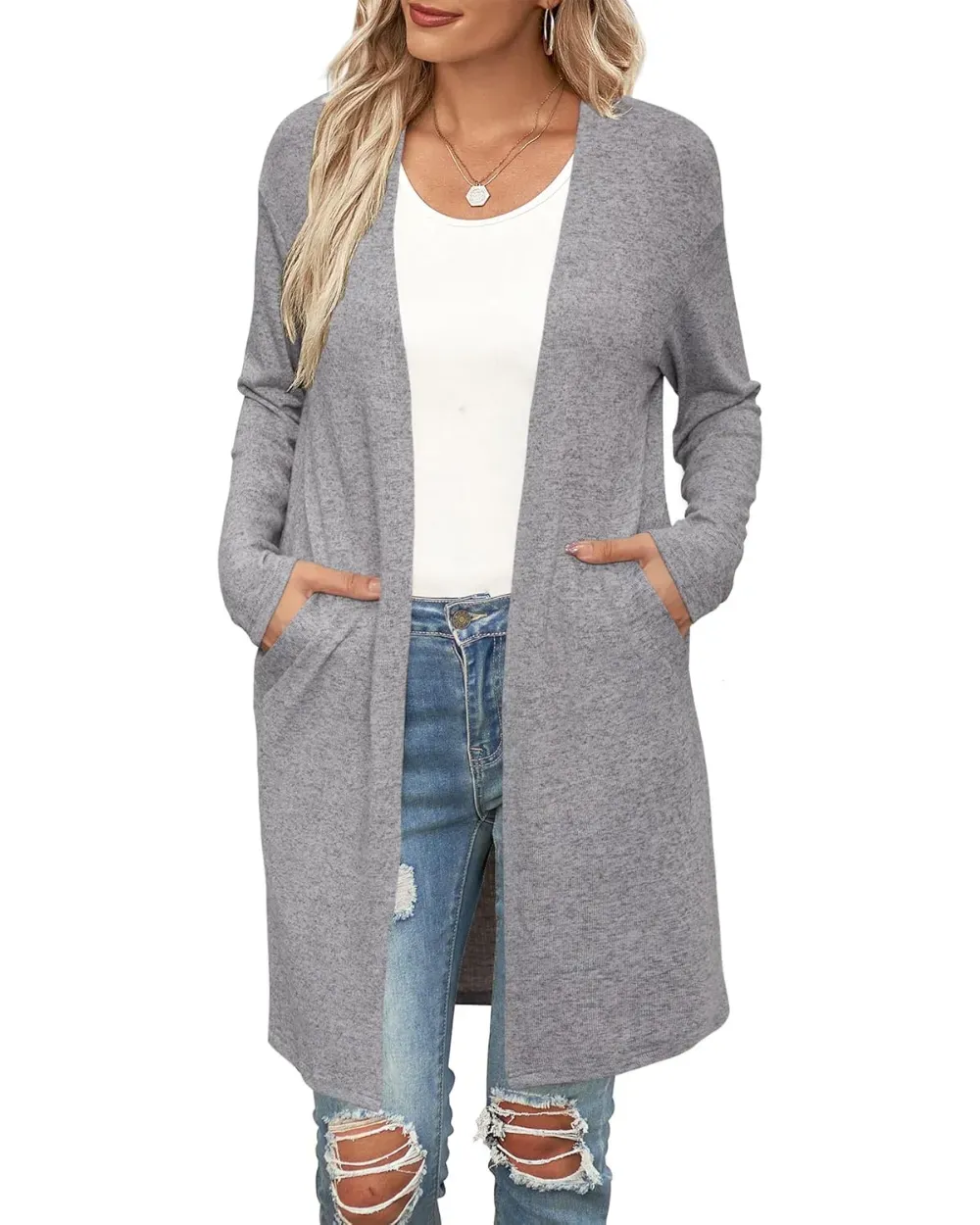 Women's Long Sleeve Lightweight Cardigan with Pockets Jacket