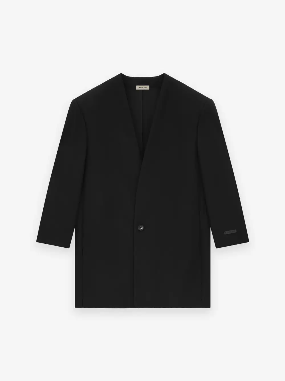 Wool Gabardine Long Lapelless Suit Jacket