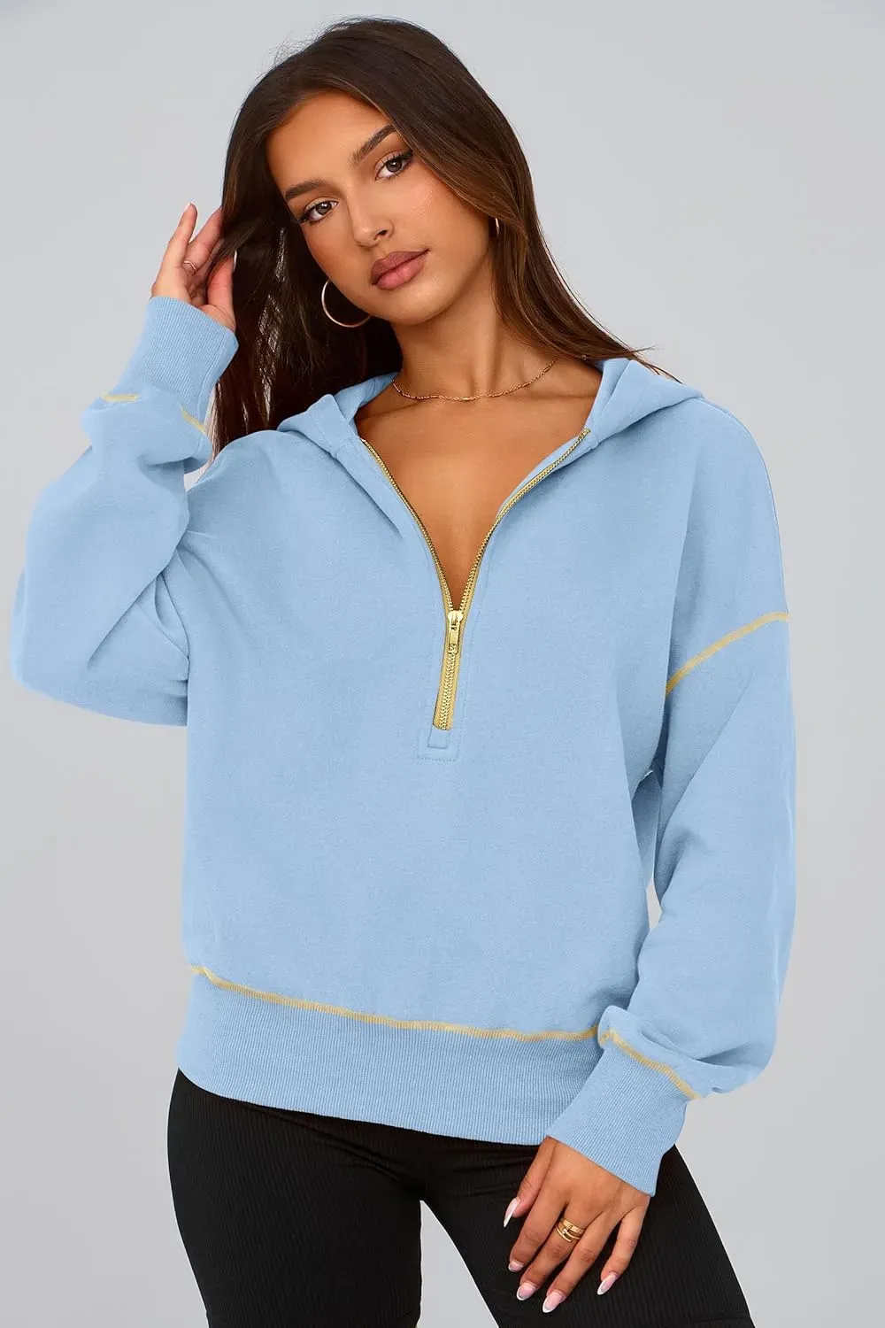 Women's Hooded Sweatshirts Long Sleeve Half Zip Cropped Hoodie Pullover Winter Fashion Clothes