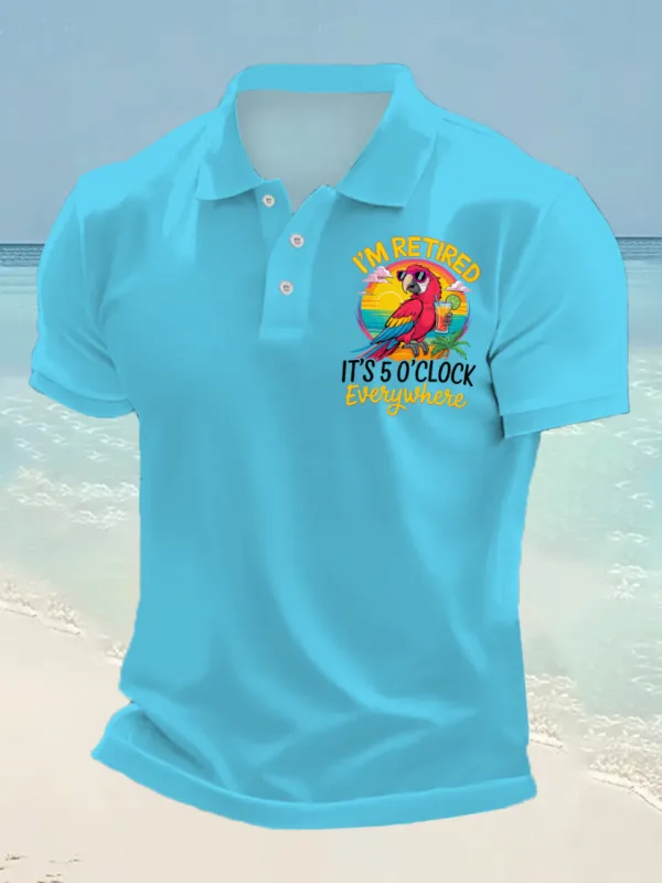 Men's I'm Retired It's 5 O'clock Somewhere Parrot Print Casual Top
