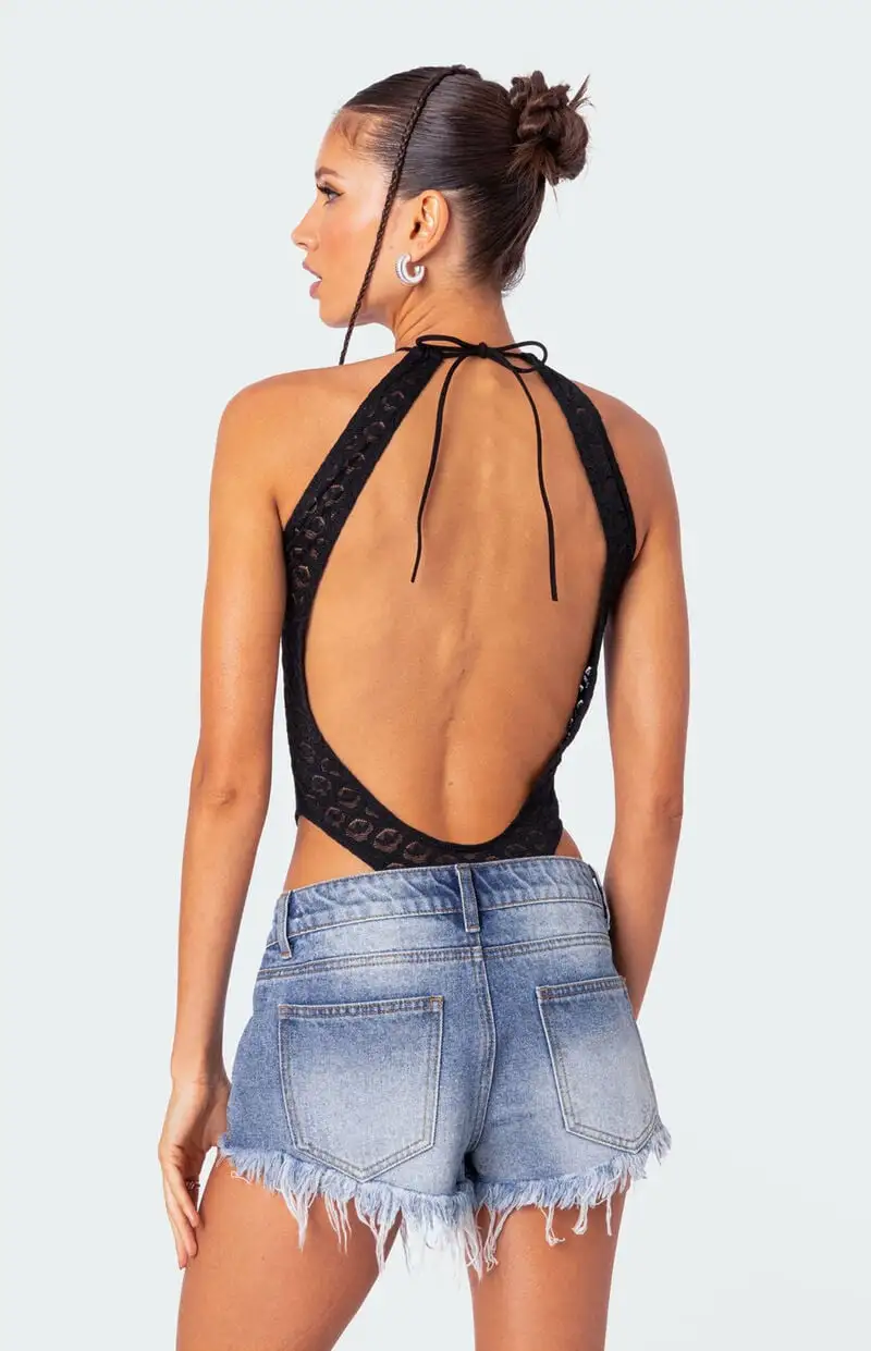 Edikted Erika Low Rise Frayed Denim Shorts