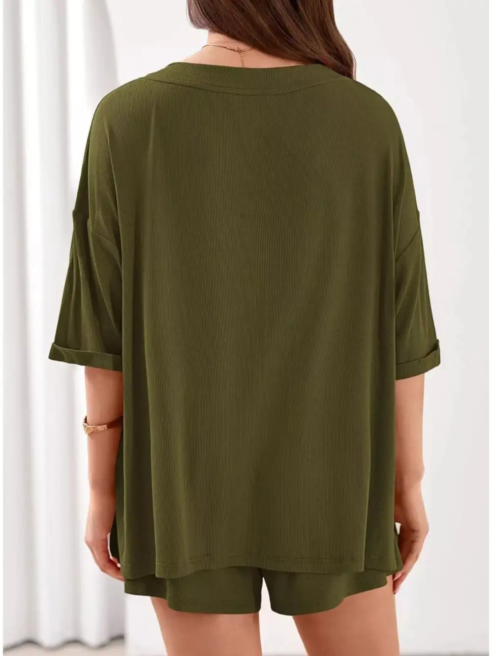 Casual V Neck Top Shorts Set
