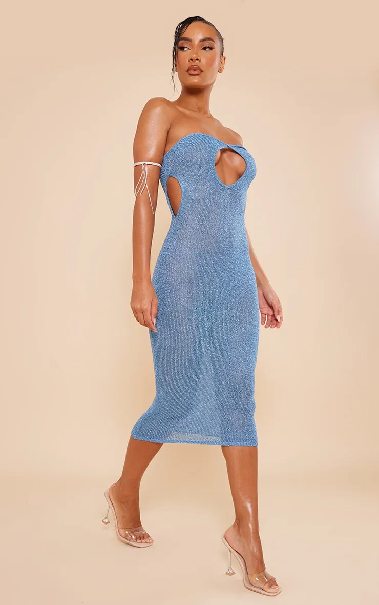 Cream Glitter Knit Cut Out Midaxi Dress