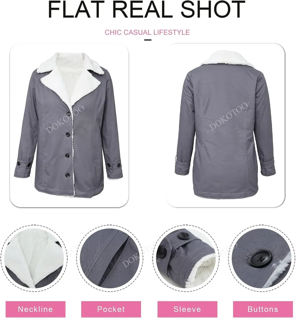 Womens Winter Warm Jean Jacket Stand Collar Wool Liner Sherpa Denim Coats Thicker Outerwear with Pockets