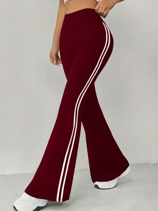 High-waisted Tummy Control Color-block Striped Flared Pants - Basic Casual Flared Pants For Women - Stretchy & Comfortable Fabric - For Everyday Wear & Special Occasions - Perfect Gift for Fashionable Women