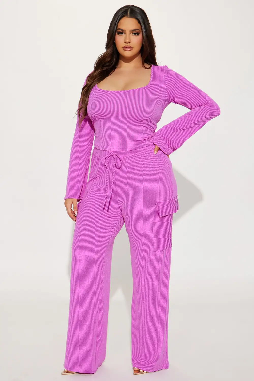 Nobody Like Me Ribbed Pant Set - Fuchsia