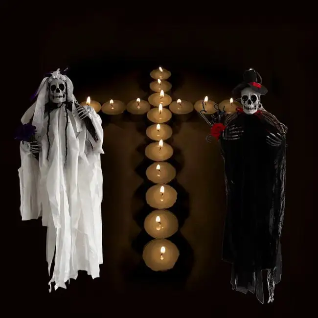 90cm Halloween Hanging Skull Black White Rattan Wreath Haunted House Props Horror Party Halloween Decoration Home Outdoor 2022