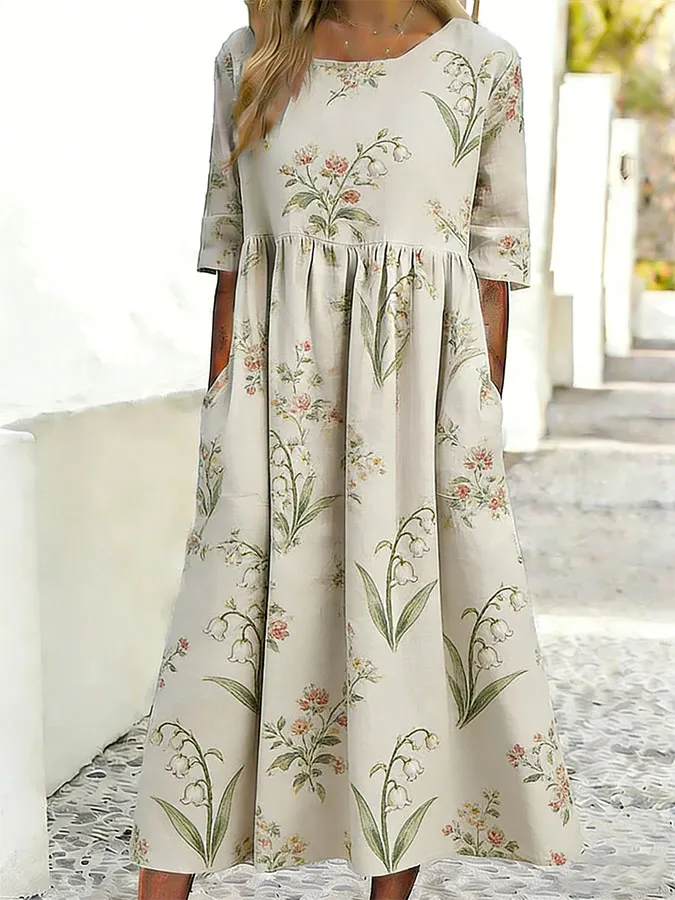 Women'S Retro Floral Art Printed Casual Dress