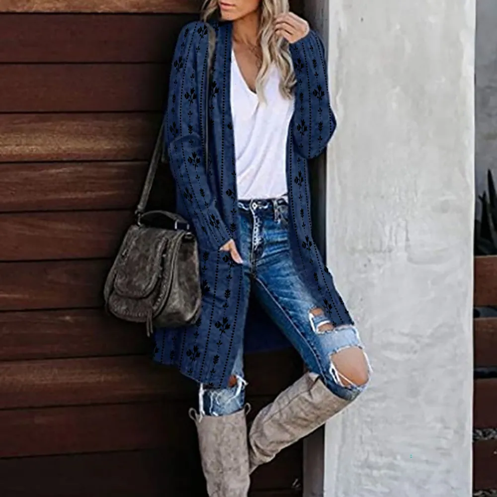 Women's Casual Striped Knit Cardigan