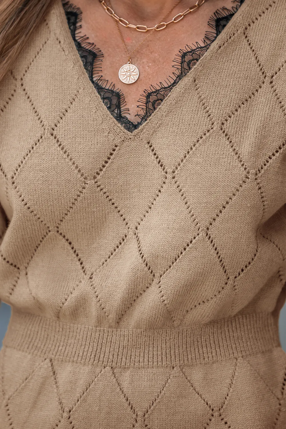 Pointelle Knit Scalloped Lace Sweater Dress