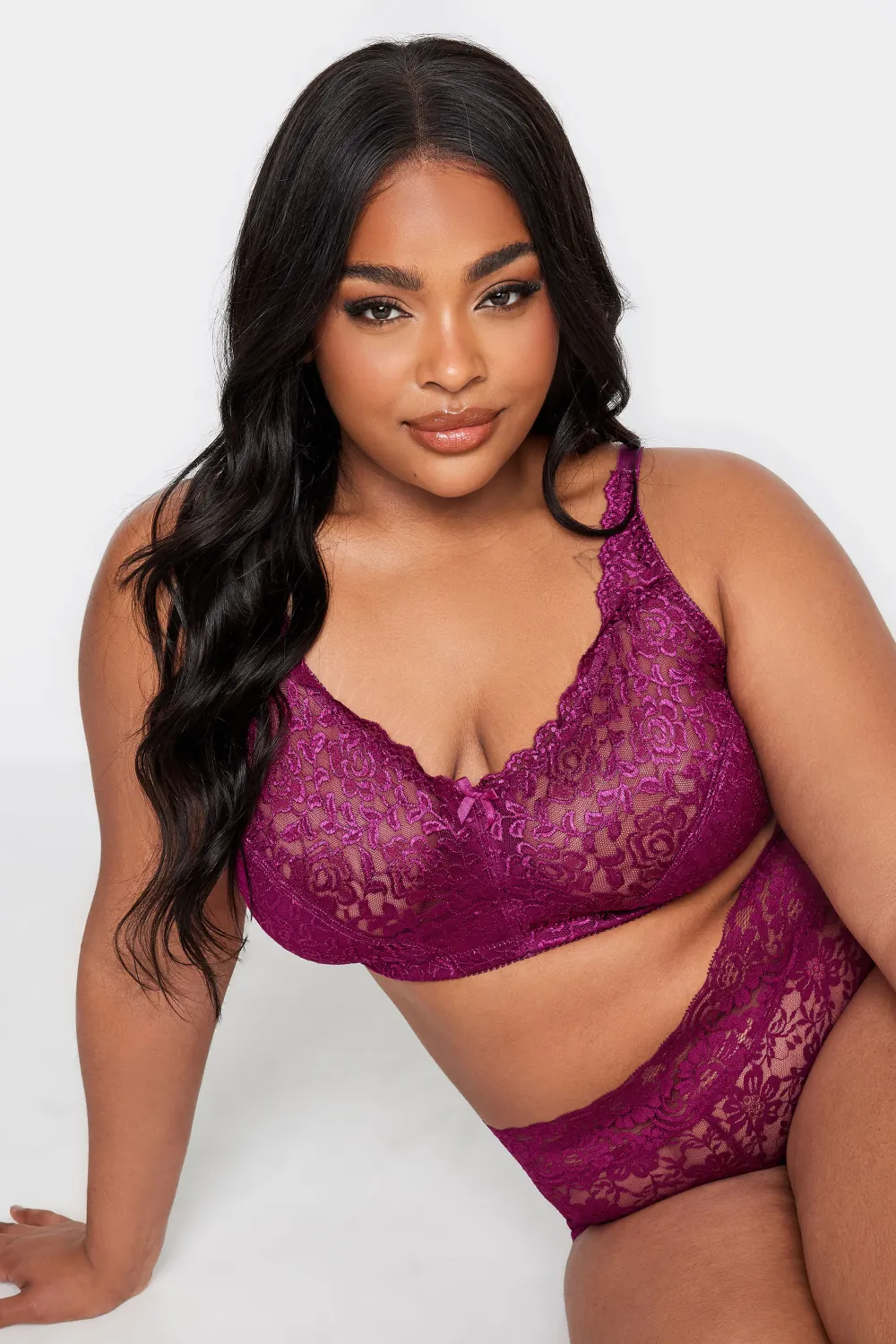 YOURS Dark Purple Hi Shine Lace Non-Padded Non-Wired Full Cup Bra