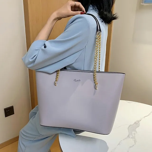 Women's Shoulder Bag Tote Crossbody Bag Leather PU Leather Outdoor Office Daily Chain Solid Color Black White Red