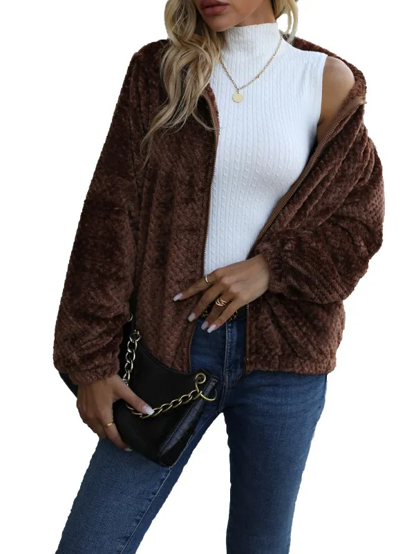 Casual Solid Color Plush Warm Long-Sleeved Coat