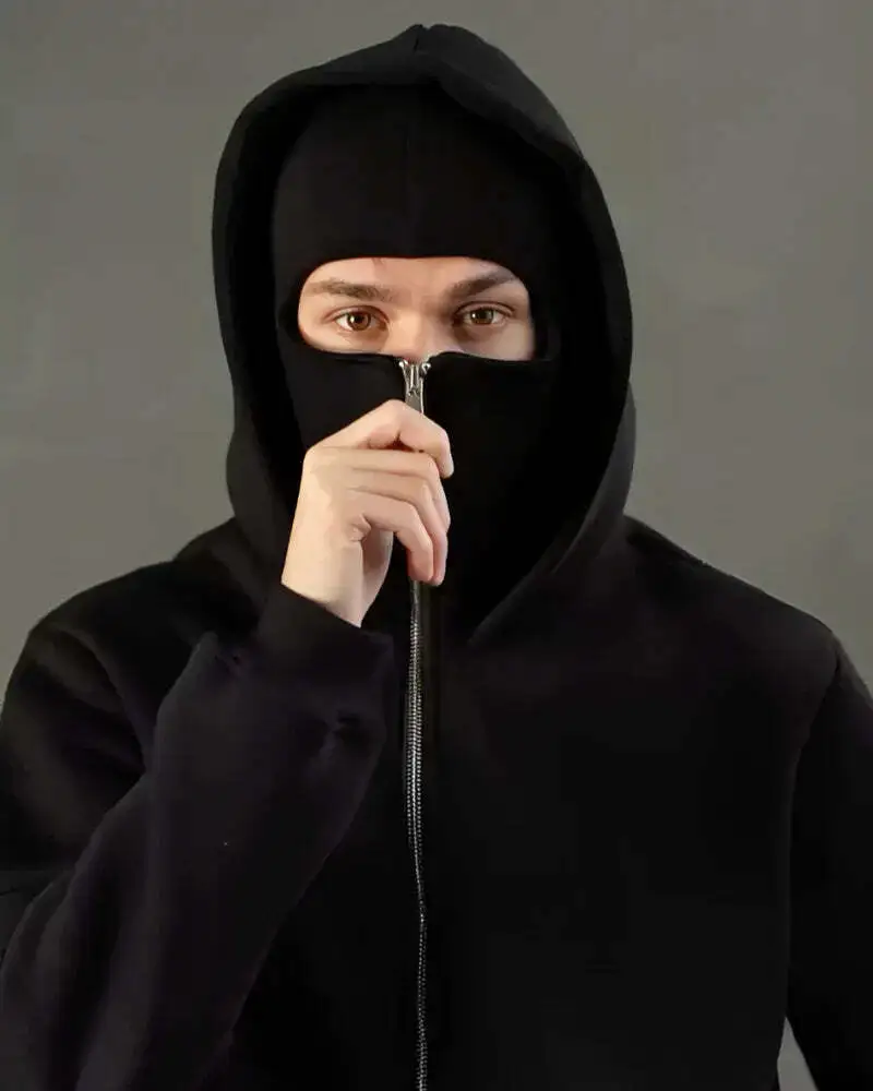 Unisex Hoodie with Built-In Eye Mask, Double Hooded Hoodie, Full Zip Hooded Sweatshirt for Cold Weather
