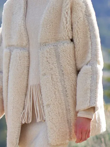 Fluff/Granular Fleece Fabric V Neck Teddy Jacket