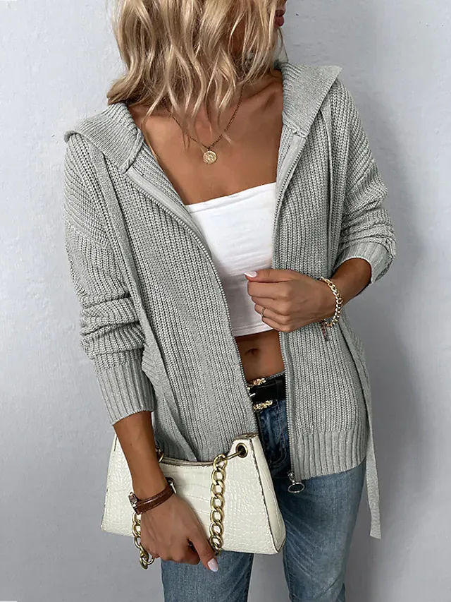 Women's Cardigan Sweater Knit Knitted Pure Color Hooded