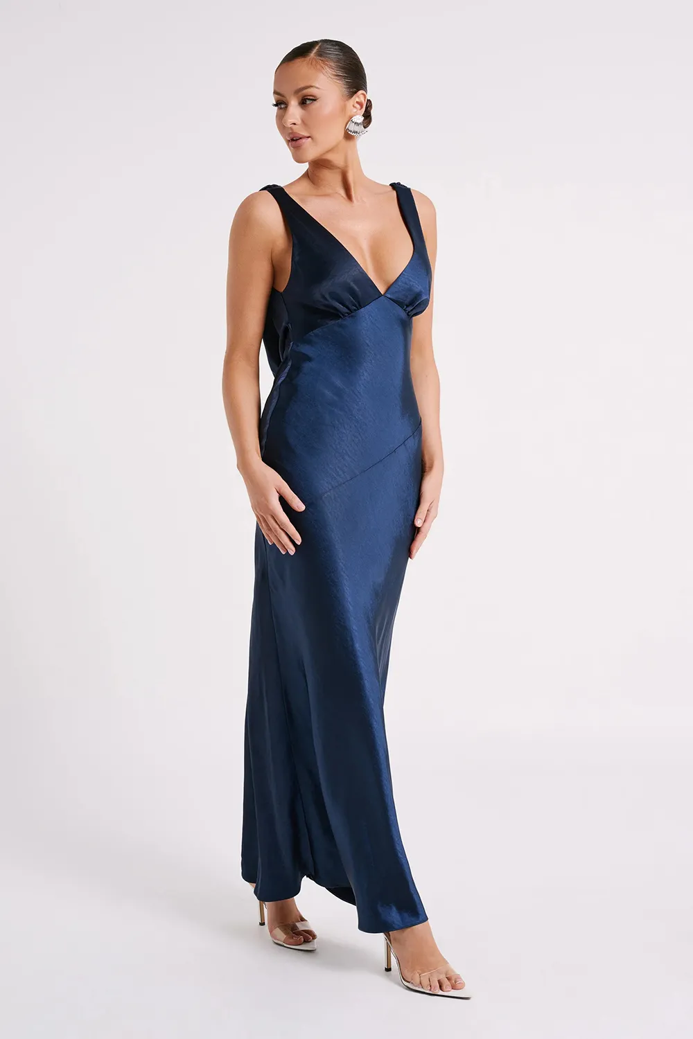 Maxi Satin Dress With Back Cowl