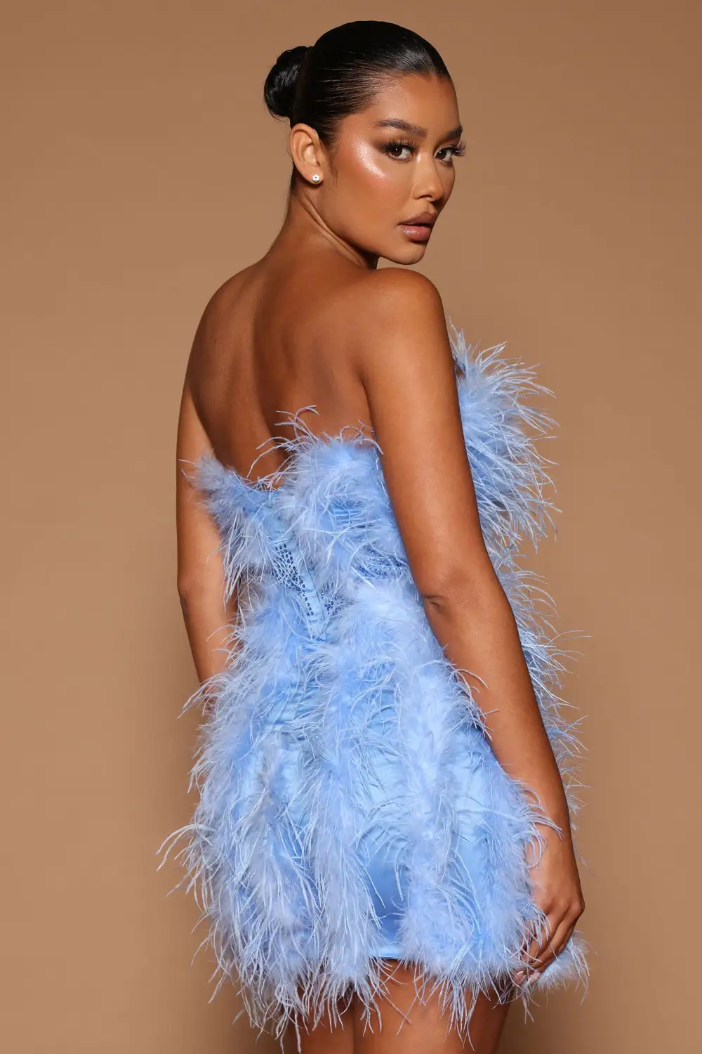 Lorina Feather Mini Dress - Blue
