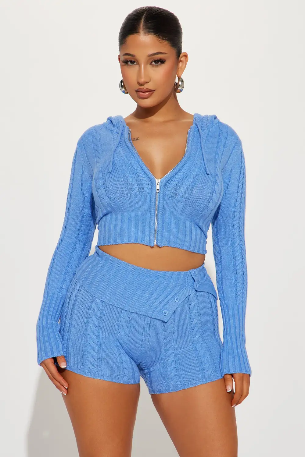 Soft Energy Sweater Short Set - Blue