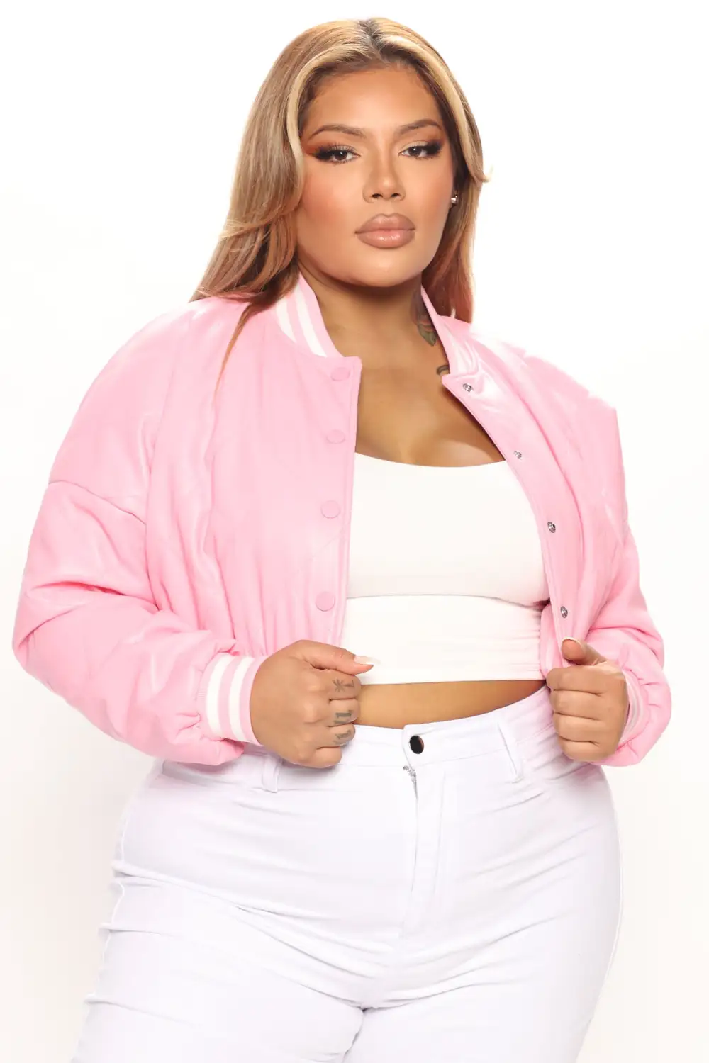 Change Of Plans Cropped Bomber - Pink