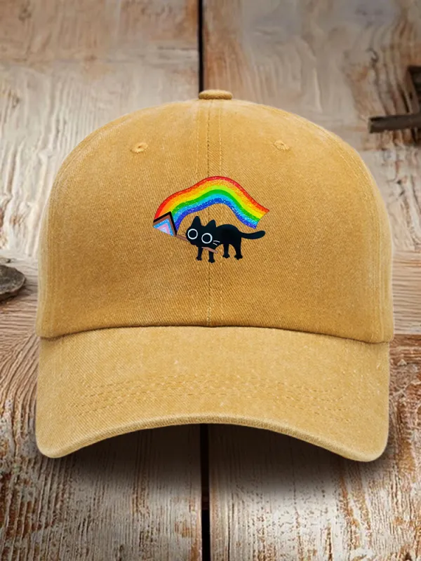 Proud Moon Kitten Rainbow Flag Printed Baseball Cap
