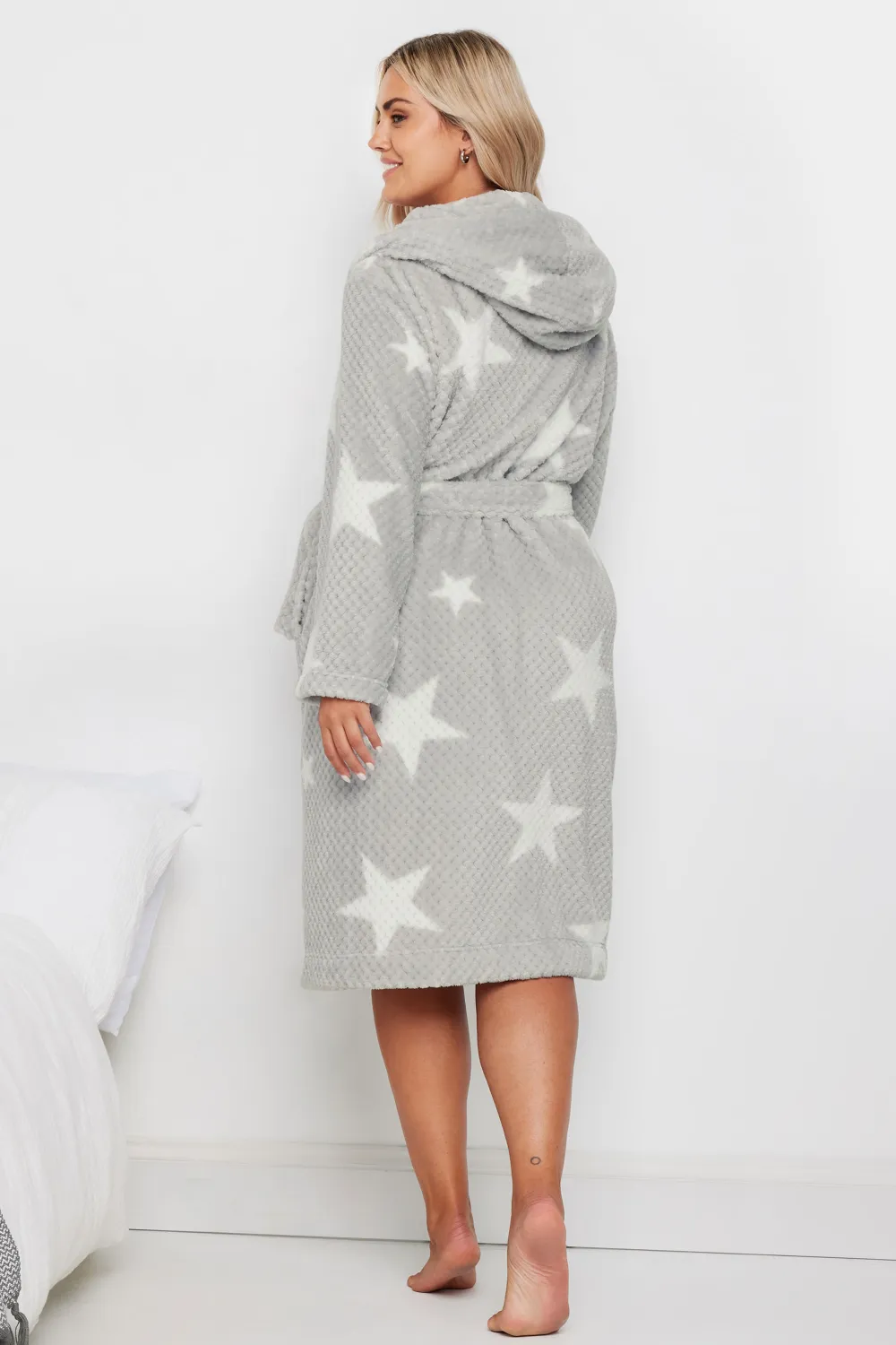 YOURS Curve Grey Star Honeycomb Dressing Gown
