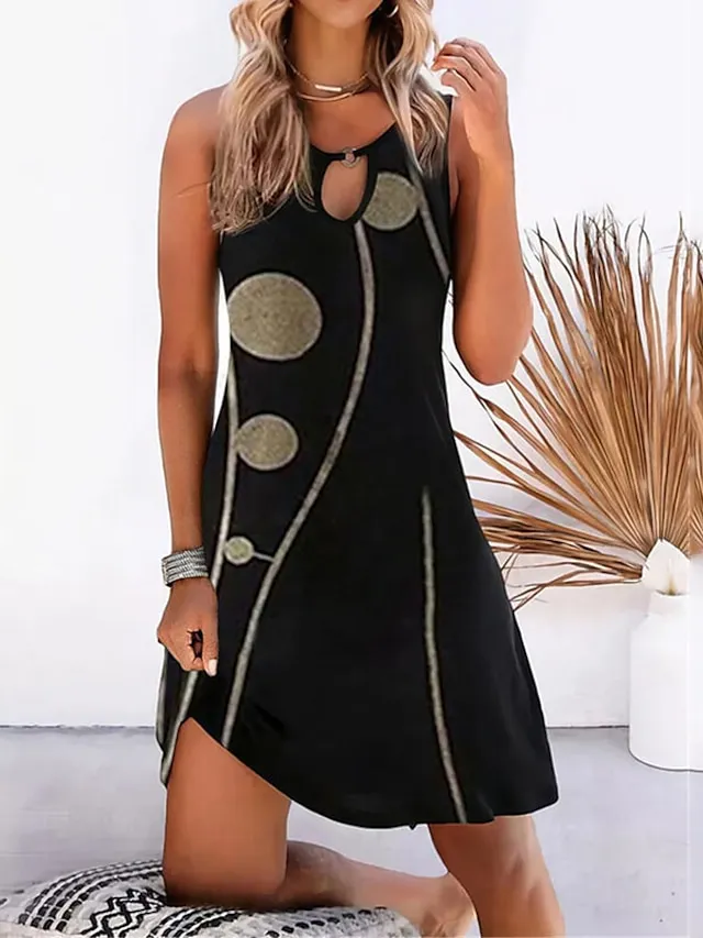 Women's Casual Dress Mini Dress Black Blue Sleeveless Geometric Print Summer Spring Crew Neck Basic Summer Dress Spring Dress 2023 S M L XL XXL 3XL 4XL 5XL