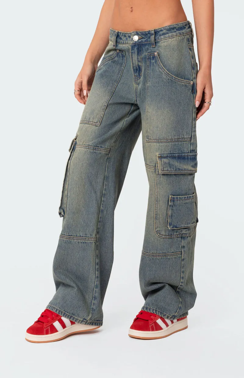 Edikted Westie Low Rise Washed Cargo Jeans