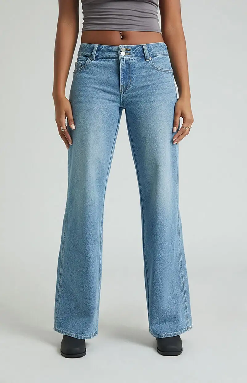 PacSun Medium Indigo Double Button Low Rise Baggy Jeans