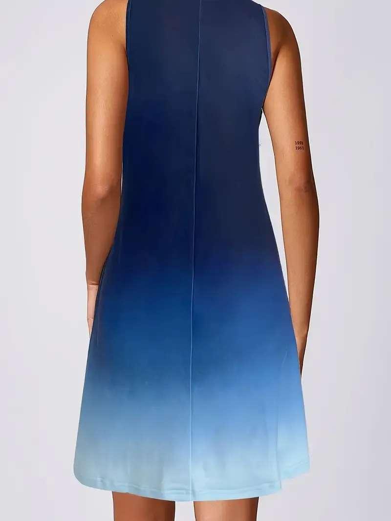 Holiday Cheer, Elegant Gradient Sleeveless Midi Dress for Women - Casual V-Neck, Polyester and Spandex Blend, Perfect for All Seasons, Machine Washable